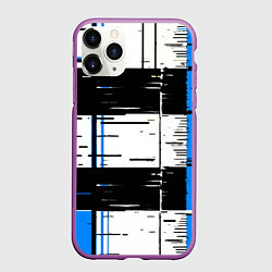 Чехол iPhone 11 Pro матовый Синие и чёрные полосы на белом фоне