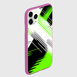 Чехол iPhone 11 Pro матовый Диагональные бело-зелёные линии на чёрном фоне, цвет: 3D-фиолетовый — фото 2