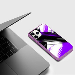 Чехол iPhone 11 Pro матовый Диагональные фиолетово-чёрные линии на белом фоне, цвет: 3D-фиолетовый — фото 2