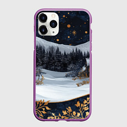 Чехол iPhone 11 Pro матовый Новогодний ночной пейзаж, цвет: 3D-фиолетовый