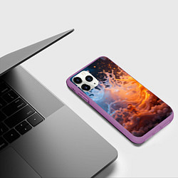 Чехол iPhone 11 Pro матовый Брызги воды и огня, цвет: 3D-фиолетовый — фото 2