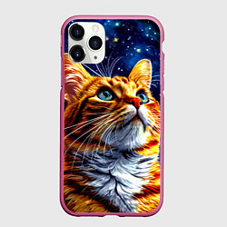 Чехол iPhone 11 Pro матовый Рыжий котик в космосе, цвет: 3D-малиновый