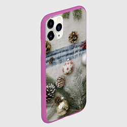 Чехол iPhone 11 Pro матовый Новогодние украшения, цвет: 3D-фиолетовый — фото 2