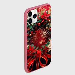 Чехол iPhone 11 Pro матовый Новогодний венок с пуансеттией - нейросеть, цвет: 3D-малиновый — фото 2