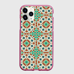 Чехол iPhone 11 Pro матовый Восточный пляжный орнамент зелено коричневый