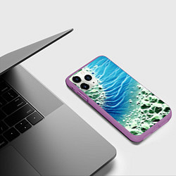 Чехол iPhone 11 Pro матовый Берег и синие волны, цвет: 3D-фиолетовый — фото 2