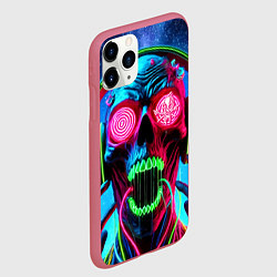 Чехол iPhone 11 Pro матовый Metallica - neon skull with headphones, цвет: 3D-малиновый — фото 2