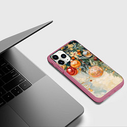 Чехол iPhone 11 Pro матовый Большие и маленькие новогодние шары, цвет: 3D-малиновый — фото 2