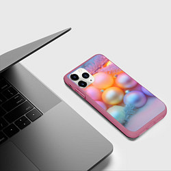 Чехол iPhone 11 Pro матовый Нежные новогодние шарики, цвет: 3D-малиновый — фото 2