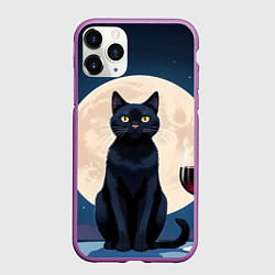 Чехол iPhone 11 Pro матовый Кот с вином под луной