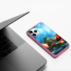 Чехол iPhone 11 Pro матовый Красные игрушки новогодние, цвет: 3D-малиновый — фото 2