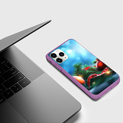 Чехол iPhone 11 Pro матовый Красные игрушки новогодние, цвет: 3D-фиолетовый — фото 2