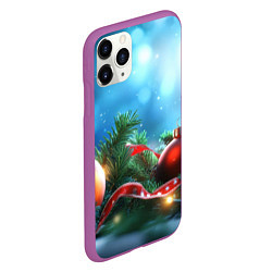 Чехол iPhone 11 Pro матовый Красные игрушки новогодние, цвет: 3D-фиолетовый — фото 2