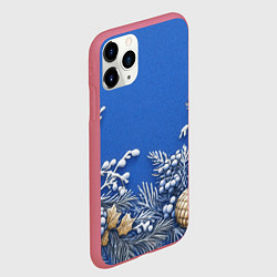 Чехол iPhone 11 Pro матовый Новогодние веточки, цвет: 3D-малиновый — фото 2