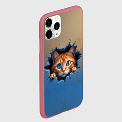 Чехол iPhone 11 Pro матовый Выглядывающий котенок, цвет: 3D-малиновый — фото 2