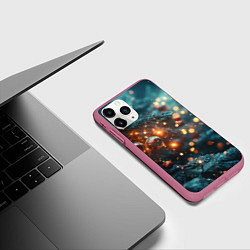 Чехол iPhone 11 Pro матовый Елочные шары и боке, цвет: 3D-малиновый — фото 2