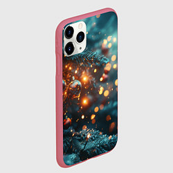 Чехол iPhone 11 Pro матовый Елочные шары и боке, цвет: 3D-малиновый — фото 2