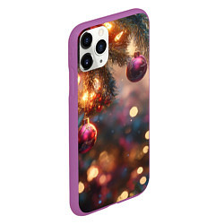 Чехол iPhone 11 Pro матовый Фиолетовые новогодние шары, цвет: 3D-фиолетовый — фото 2