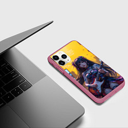 Чехол iPhone 11 Pro матовый Аниме девушка с электрогитарой, цвет: 3D-малиновый — фото 2