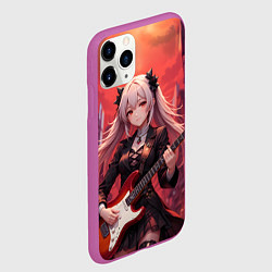 Чехол iPhone 11 Pro матовый Девочка с электрогитарой аниме, цвет: 3D-фиолетовый — фото 2