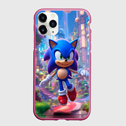 Чехол iPhone 11 Pro матовый Соник в красочной стране, цвет: 3D-малиновый