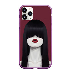 Чехол iPhone 11 Pro матовый Поп арт девушка на бордовом, цвет: 3D-фиолетовый