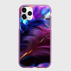 Чехол iPhone 11 Pro матовый Перья неоновой птицы, цвет: 3D-фиолетовый