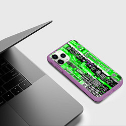 Чехол iPhone 11 Pro матовый Киберпанк паттерн зелёный, цвет: 3D-фиолетовый — фото 2
