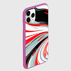 Чехол iPhone 11 Pro матовый Волнистые бело-красные линии на чёрном фоне, цвет: 3D-фиолетовый — фото 2