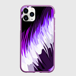 Чехол iPhone 11 Pro матовый Бело-фиолетовые острые полосы на чёрном фоне