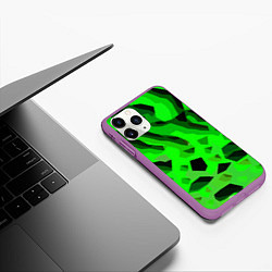 Чехол iPhone 11 Pro матовый Чёрно-зелёная пористая абстракция, цвет: 3D-фиолетовый — фото 2