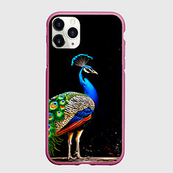 Чехол iPhone 11 Pro матовый Павлин на черном