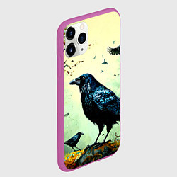 Чехол iPhone 11 Pro матовый Черный ворон в осеннем лесу, цвет: 3D-фиолетовый — фото 2