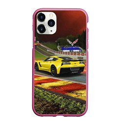 Чехол iPhone 11 Pro матовый Chevrolet Corvette на гоночной трассе