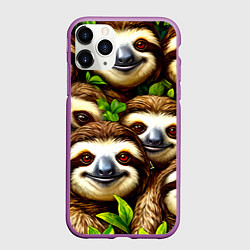 Чехол iPhone 11 Pro матовый Мордочки ленивцов, цвет: 3D-фиолетовый