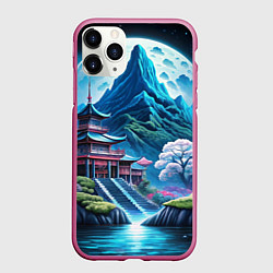 Чехол iPhone 11 Pro матовый Пейзаж Японии и горы