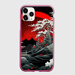 Чехол iPhone 11 Pro матовый Деревья Японии и природа, цвет: 3D-малиновый