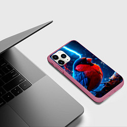 Чехол iPhone 11 Pro матовый Снигирь и молнии, цвет: 3D-малиновый — фото 2