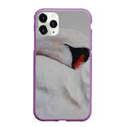 Чехол iPhone 11 Pro матовый Белый лебедь спит, цвет: 3D-фиолетовый