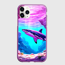 Чехол iPhone 11 Pro матовый Акула в розовом сиянии
