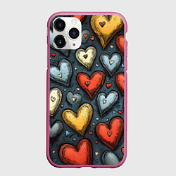 Чехол iPhone 11 Pro матовый Разноцветные сердца