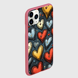 Чехол iPhone 11 Pro матовый Разноцветные сердца, цвет: 3D-малиновый — фото 2