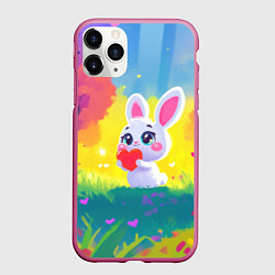 Чехол iPhone 11 Pro матовый Зайчик с сердечком, цвет: 3D-малиновый