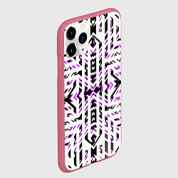 Чехол iPhone 11 Pro матовый Чёрно-фиолетовые диагональные полосы на белом фоне, цвет: 3D-малиновый — фото 2