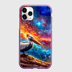 Чехол iPhone 11 Pro матовый Пеликан в космосе, цвет: 3D-фиолетовый