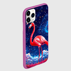 Чехол iPhone 11 Pro матовый Фламиног в космосе, цвет: 3D-фиолетовый — фото 2