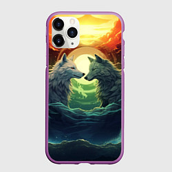 Чехол iPhone 11 Pro матовый Влюбленные волки полнолуние