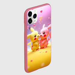 Чехол iPhone 11 Pro матовый Желтые и розовый Пикачу, цвет: 3D-малиновый — фото 2