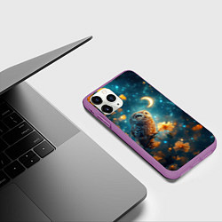 Чехол iPhone 11 Pro матовый Сова смотрит на месяц, цвет: 3D-фиолетовый — фото 2