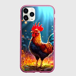 Чехол iPhone 11 Pro матовый Блестящий петух, цвет: 3D-малиновый